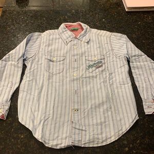 Button down shirt with blue/white stripes